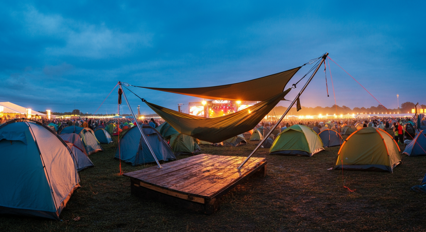 Nube elevated at festival above muddy campground